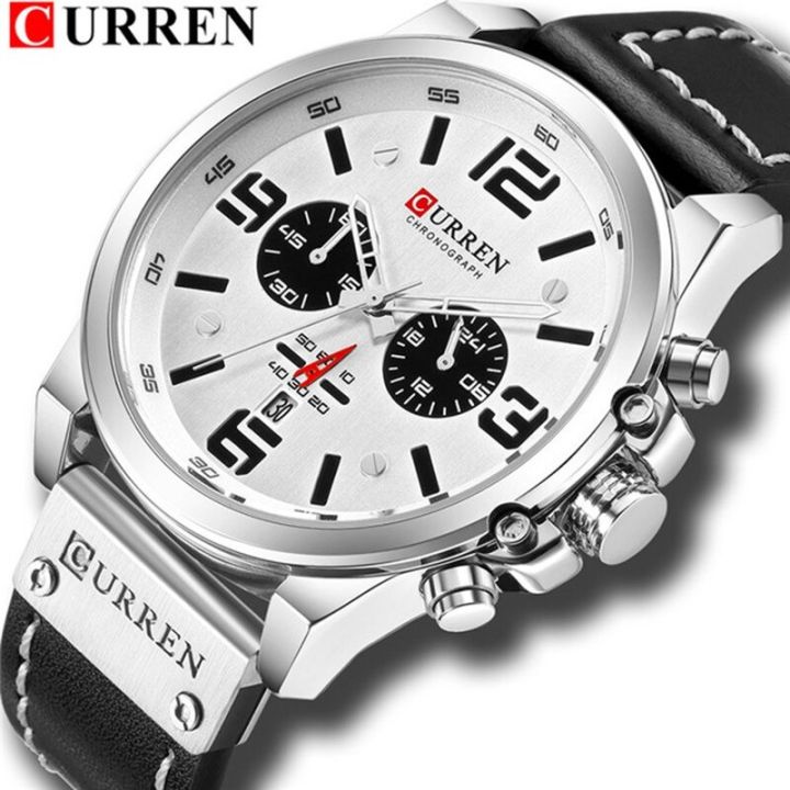 Curren 8314 Fashion Classic  Chronograph Watch for Men-Silver White