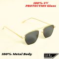 New Men Fashionable Black Sunglasses Premium Quality Full Metal Body Square Golden Frame Black Glass  For Party Travel Driving Eyewear Sunglasses For Men  New Classic Supper Shape Design Fashion Glasses Uv Protection Glass. 
