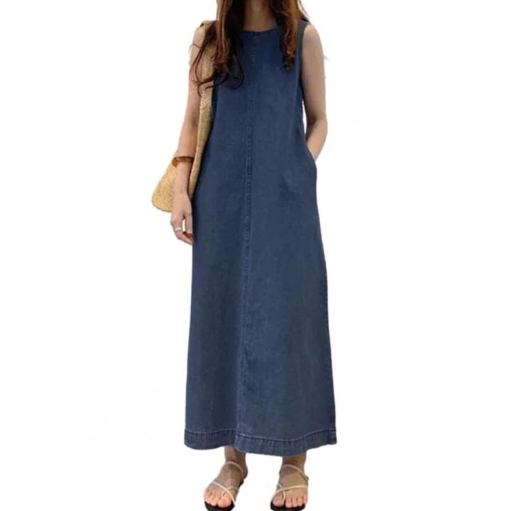 Femme%20Fashion%20Casual%20Loose%20Long%20Maxi%20Sundress%20Pleated%20Denim%20Vestido%20Sleeveless%20Robe%20Women%20Summer%20A%20Line%20Dress%20Overszie%20-%20Image%205