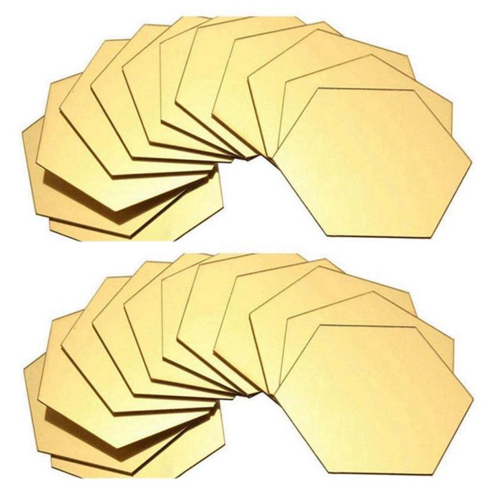 24 Pcs DIY 3D Mirror Hexagon Decal Art Mural Wall Sticker Home Decor Removable Gold