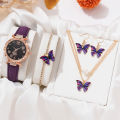 5pcs New Women's Butterfly Quartz Watch Butterfly Face Bracelet Necklace Set Fashion Trend Girl English Watches （No Box）. 