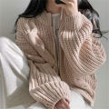 Retro Lazy Style Twist Zipper Thick Thread Knitted Cardigan for Women 2022 Autumn and Winter New Korean Style Loose Sweater Coat.