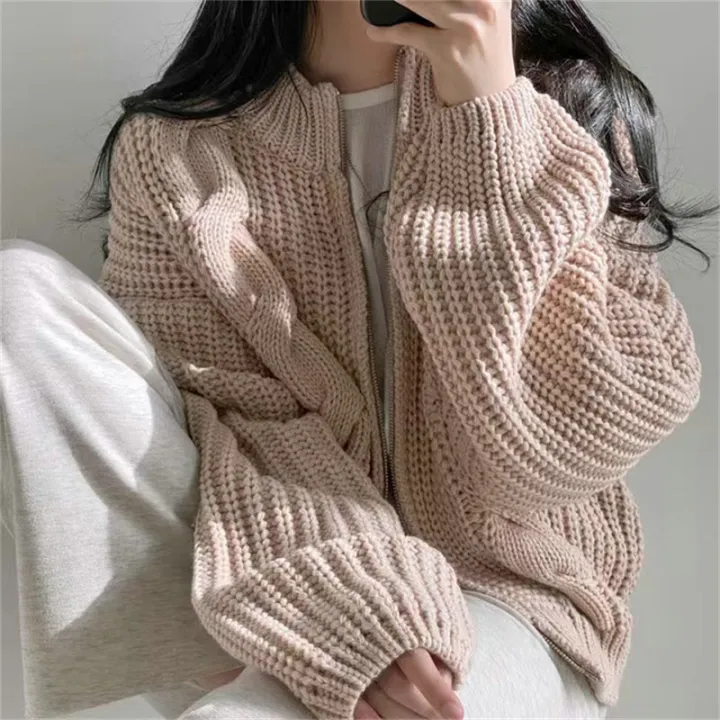 Retro%20Lazy%20Style%20Twist%20Zipper%20Thick%20Thread%20Knitted%20Cardigan%20for%20Women%202022%20Autumn%20and%20Winter%20New%20Korean%20Style%20Loose%20Sweater%20Coat%20-%20Image%202