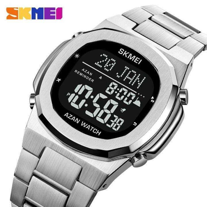 SKMEI Full Steel Muslim Azan Digital Men Watches for Prayer with Qibla Compass Adhan Alarm Hijri Islamic Wristwatch Montre homme