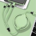 (New)3.5A Liquid Silicone 3 in 1 USB to USB-C / Type-C + 8Pin + Micro USB Retractable Data Syn Charging Cable. 
