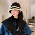 New Spliced Plush Fisherman Hat for Women Warmth Knitted Bucket Hat for Face Showing Small Wool Hat.
