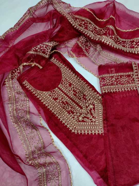 Jesan Super Shop Organza Tissu Embroidury Work Shalwar Kamiz For Women