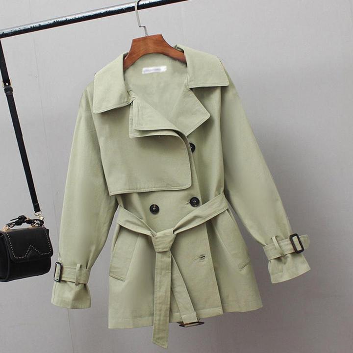 Fashion Women Trench Coat Spring Autumn Vintage Belt Double Breasted Khaki Trench Outwear Slim Office Ladies Overcoat Y541(null)