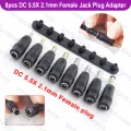 8PCS 5.5*2.1mm Female Jack Plug Socket Converter 6.4 6.3 5.5 4.8 4.0 3.5 2.5 2.1 1.7 1.35 Male Tips DC Jack Charger Plugs DC Power Supply Adapter DC Connector.