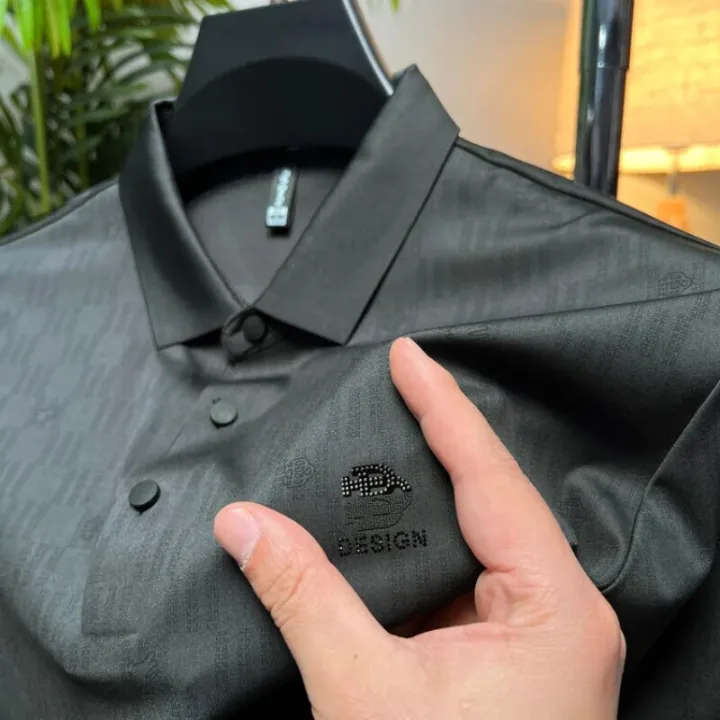DYXUE%20Summer%20Luxury%20Seamless%20Design%20Solid%20Color%20Cool%20Short-sleeved%20brand%20Polo%20Shirt%20Men's%20Waffle%20Lapel%20Diamond%20Print%20Top%20M-4XL%20-%20Image%202