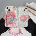Phone Case For Compatible For iPhone 11 12 13 14 15 Pro Max 13 Mini 14 15 Plus Casing Fashion Cartoon Bracelet Chain Cute 3D Rabbit Flower Holder Clear Shockproof Back Cover TPU Silicone Soft.