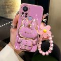 For Infinix Hot 11S X662 X622B X689F Hot 11S X6812 X6812B Hot 11S NFC Phone case 3D rabbit stereo stand electroplated soft case With bracelet. 