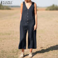 ZANZEA Women Summer Cotton Linen Sleeveless Jumpsuit Loose Casual V Neck Solid Playsuit. 