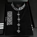 Black Men'S Premium Quality Black Semi Long  Embroidery Work Panjabi( Tencil Cotton ) - Panjabi - Panjabi. 