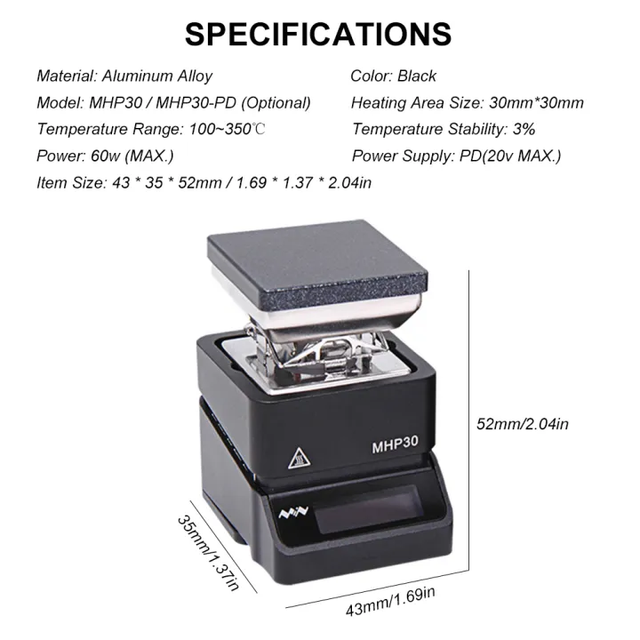 KOGEEK%20MHP30-PD%20Mini%20Hot%20Plate%20Pre-heater%20Constant%20Temperature%20Heating%20Station%20Soldering%20Station%20OLED%20Digital%20Display%20for%20Components%20Welding%20Soldering%20Phone%20Maintenance%20Disassembly%20-%20Image%207