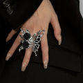 Vintage Punk Metal Black Rose Liquid Butterfly Opening Ring For Women Exaggerated Adjustable Animal Ring Aesthetic Jewelry Gift Qoddess.