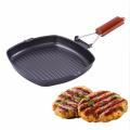 Steak Frying Pan Cast Iron Steak Grill Pans Non-Stick Frying Pan Wooden Handle Folding for Kitchen Fry Cooking Steak. 