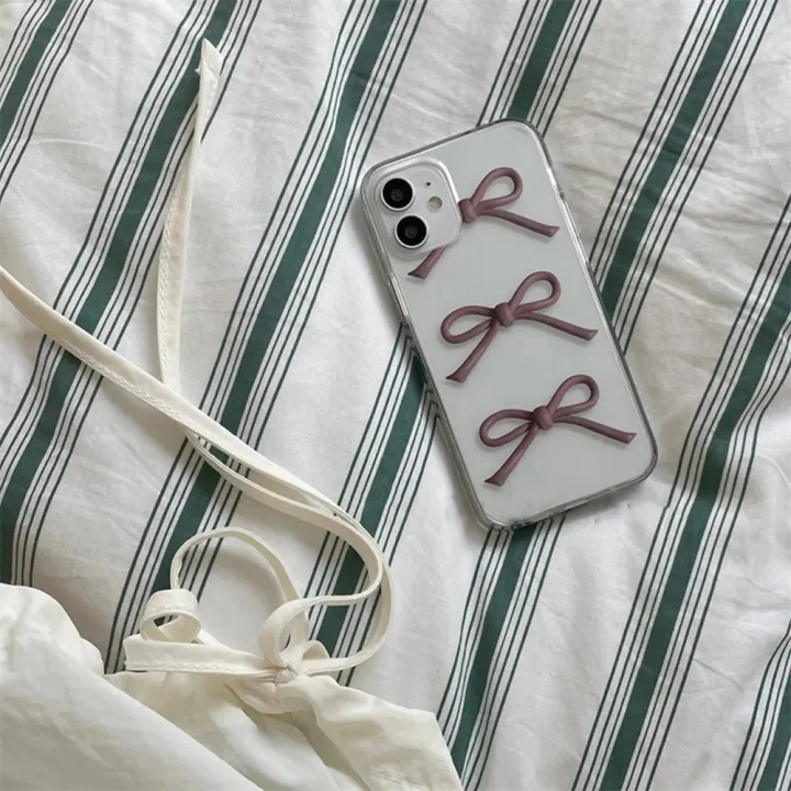 Korean%20Cute%20Pink%20Bow%20Transparent%20Phone%20Case%20For%20iPhone%2015%2014%2013%2012%2011%20Pro%20Max%20X%20XS%20XR%207%208%20Plus%20SE%203%20Shockproof%20Soft%20Cover%20Funda%20Vnce%20-%20Image%202