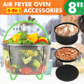 4PCS 8'' Air Fryer Accessories Barrel Oven Steamer Pan Set For Philips 4.2-6.8QT. 