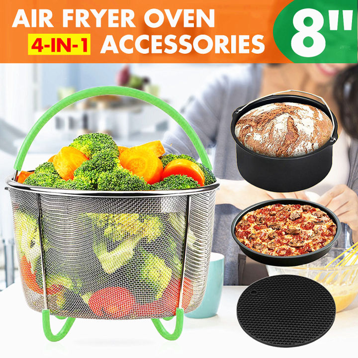 4PCS 8'' Air Fryer Accessories Barrel Oven Steamer Pan Set For Philips 4.2-6.8QT