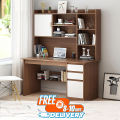 RK Modern Home Office Desk with Storage Shelf, Writing Desk Study Table Workstation with Hutch and Bookshelf, Wood Computer Desk with Drawers and Shelves. 