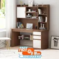 RK Modern Home Office Desk with Storage Shelf, Writing Desk Study Table Workstation with Hutch and Bookshelf, Wood Computer Desk with Drawers and Shelves. 