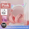 Cat Ear Headphone Bluetooth Wireless Music Headset Gradient Color LED Light with Mic Gamer Earphone Kids Lovely Christmas Gifts. 