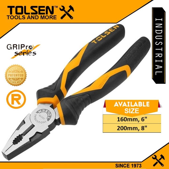 TOLSEN ( 6" | 8" ) Combination Pliers CrV, Black Finish, Industrial Grade, GRIPro Series, Available in 2 Sizes ( 6" | 8" ), Model: 10015 | 10017