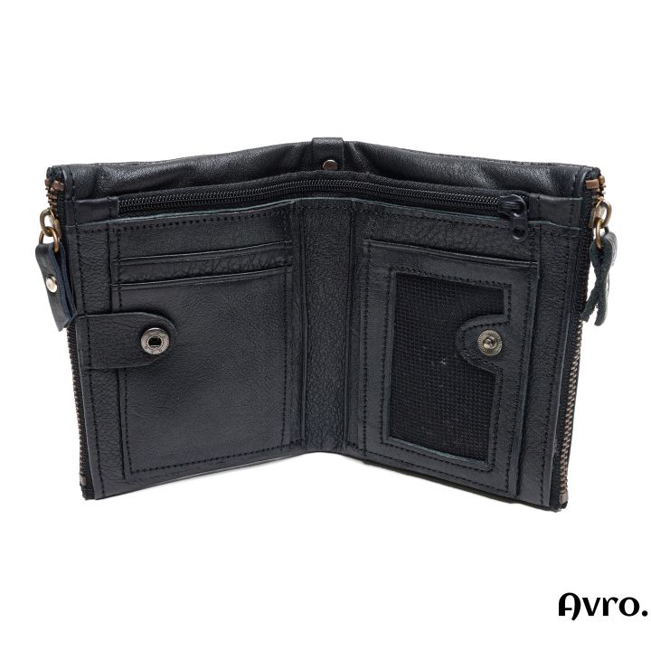 Avro Premium 100% Genuine Cow Leather Double Zipper Money Bag For Men Stylish Export Quality Wallet For Men