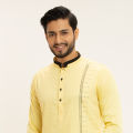 Masculine Light Yellow Casual Slim Fit Panjabi For Men. 