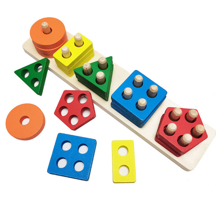 CE Wooden Pillars for Preschool Children's Montessori Early Education Geometric Shape Block Matching Color Cognitive Classification Puzzle Toys