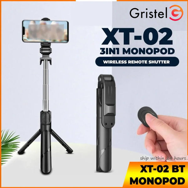 Gristel XT-02 In 1 Bluetooth Selfie Stick Horizontal and Vertical Shooting Mobile Phone Tripod Remote Control Selfie Stand for Making TikTok, Vlog Videos and Tripod Stand Selfie Stick for for Mobile and All Smart Phones