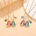 Pair Of Little Dinosaur Pendant Necklaces BFF LOVERS Heart Patchwork Necklace Podazz.