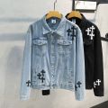 Men's Fashion Cross Embroidery Denim Jacket Spring and Autumn Ins Street Fashion Label Loose Jean Jacket Chaquetas Hombre.