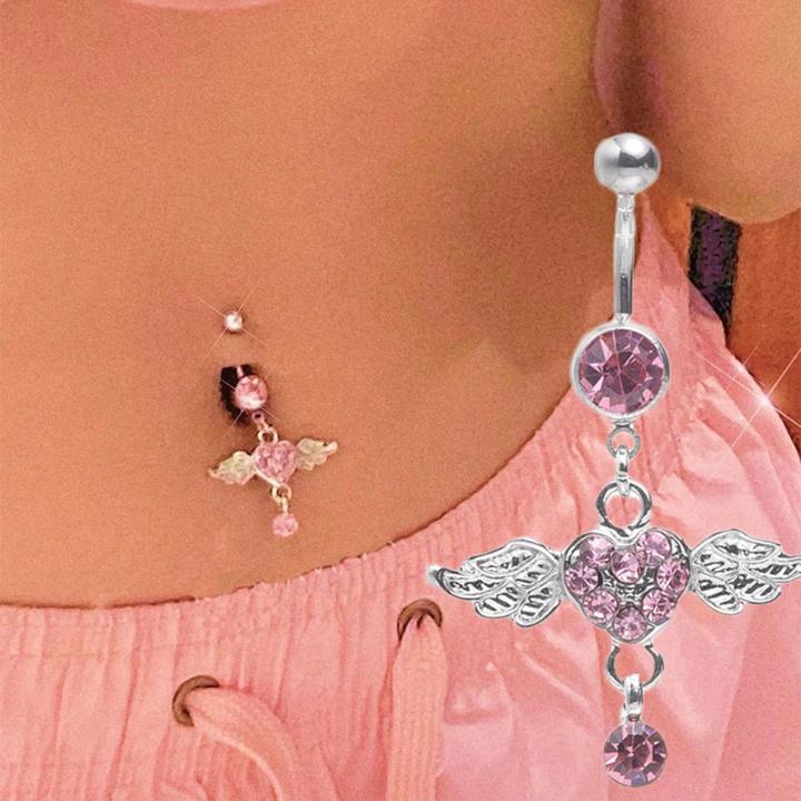 Stainless%20Steel%20Angle%20Wing%20Navel%20Belly%20Button%20Rings%20Women%20Fashion%20Belly%20Button%20Ring%20Piercing%20Body%20Jewelry%20Pink%20-%20Image%202