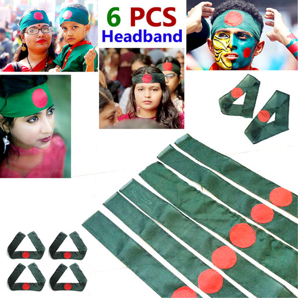 6 PCS Bangladesh National Flag Headbands China Fabrics Potaka Perfect Any Occasion Display Patriotism Celebrate Victory or Independence Day Stationery Craft item Green And Red Color for All Post-it Notes Awesome Gift Item Grade