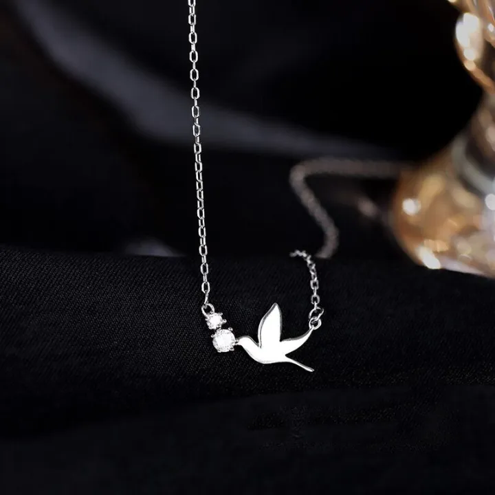 Korean%20Silver%20Color%20Cute%20White%20Dove%20Necklace%20for%20Women%20Fashion%20Simple%20Temperament%20Zircon%20Clavicle%20Chain%20Necklace%20Jewlery%20-%20Image%205