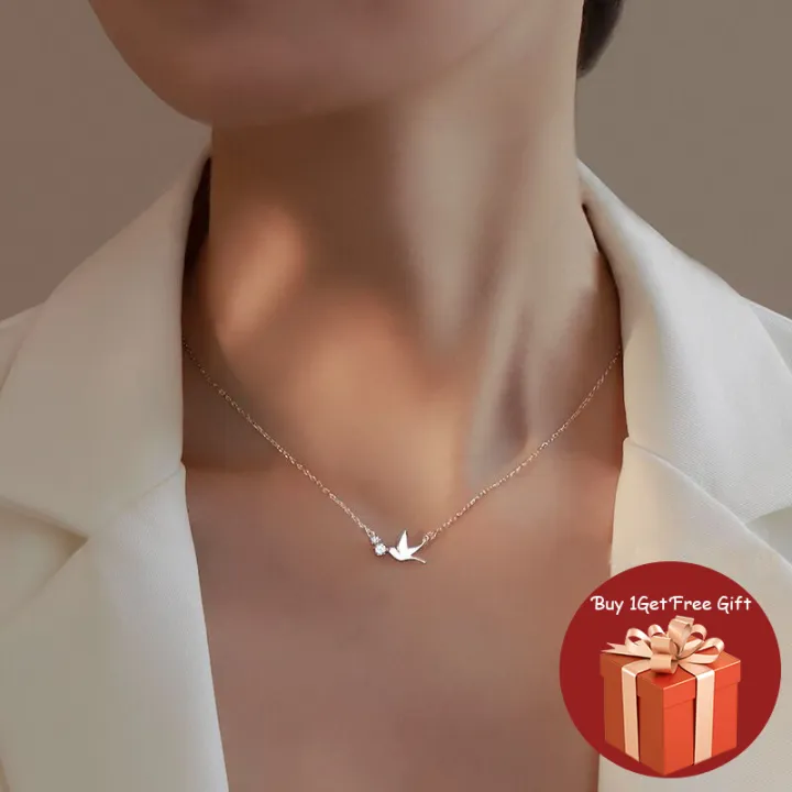 Korean%20Silver%20Color%20Cute%20White%20Dove%20Necklace%20for%20Women%20Fashion%20Simple%20Temperament%20Zircon%20Clavicle%20Chain%20Necklace%20Jewlery%20-%20Image%202