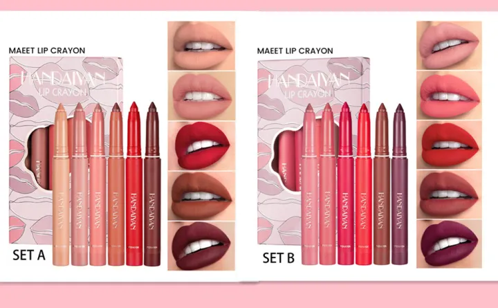 HANDAIYAN%206pcs%20Matte%20Lip%20Liner%20Set%20Long%20Lasting%20Velvet%20Lipliner%20Pack%20Red%20Lipstick%20Tint%20%20Lips%20Stick%20Pencil%20Cosmetic%20Makeup-Set%20-A%20-%20Image%204