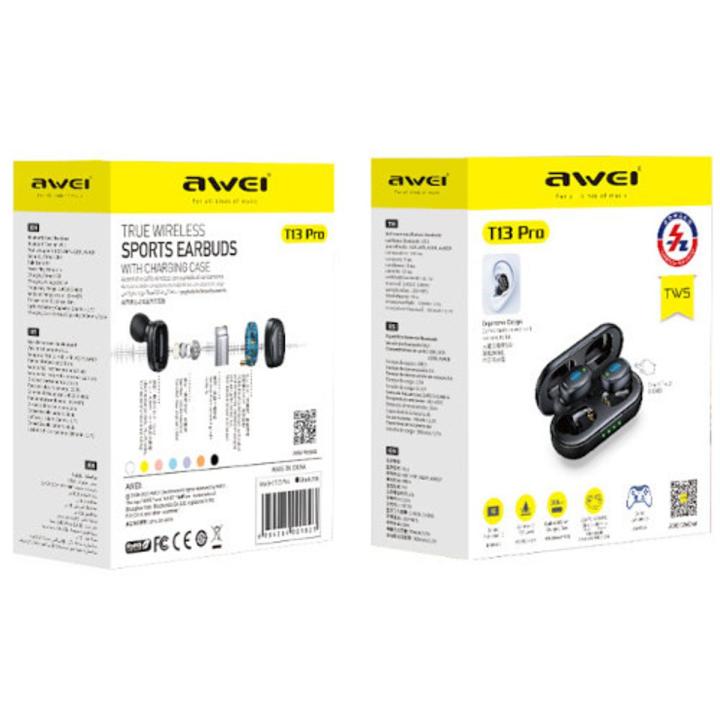 Awei T13 Pro Wireless Earbuds Bluetooth 5.3 Bass In-Ear TWS With Mic HiFi Stereo Gaming - Black