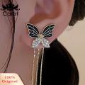 Carat Removable Tassel Earrings Sweet Butterfly Drop Earrings with Removable Tassel Faux Pearls Rhinestone Inlaid Dangle Earrings Perfect Gift for Her Fine Workmanship Earrings. 