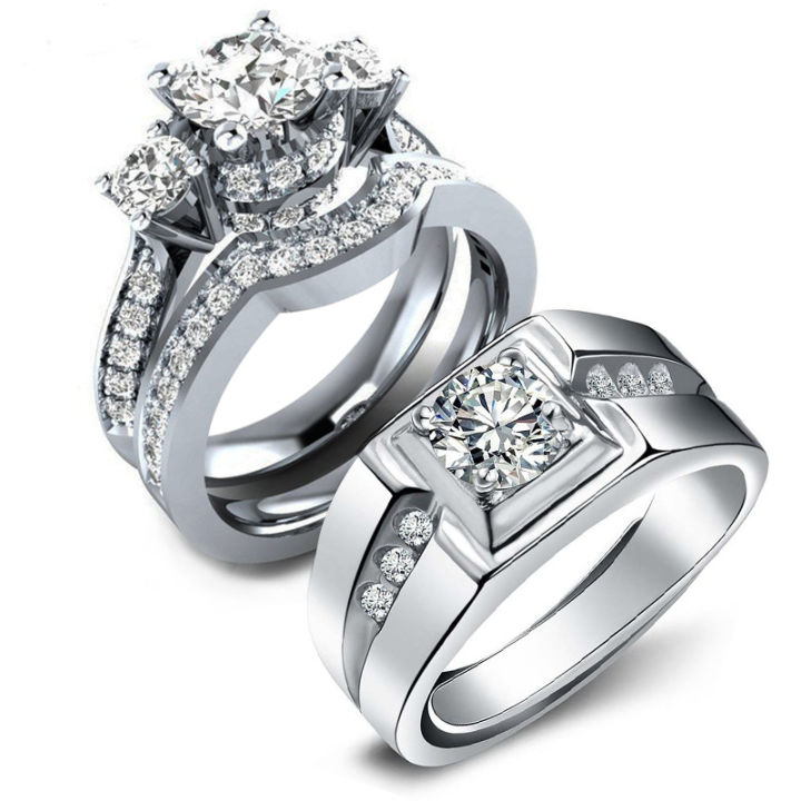 Luxury Jewelry Zircon Wedding Couple Rings For Women Engagement and Wedding Ring Set
