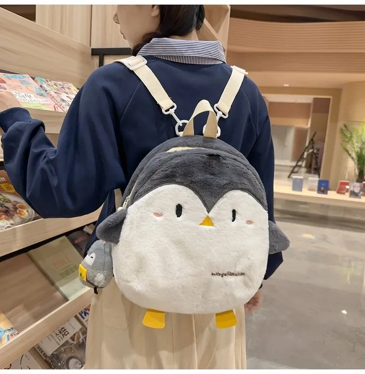 Kawaii Soft Plush Backpack Women Cute Penguin Mini Backpack School - Main Image