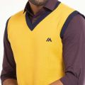 Masculine Contrast Sleeveless Sweater- Mustard Yellow. 