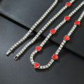 European and American cross-border ins style red dripping nectarine heart splicing single-row diamond tennis chain shiny cool full diamond love necklace.
