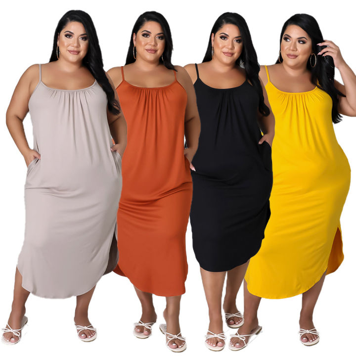 Lavish indulgent - ladies Plus Size Women's Clothing Summer Dress Fashion Casual Solid color Dresses - Easy To maintain - Durablity Assurance