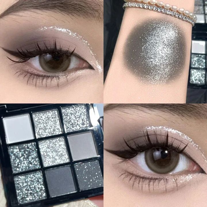9 Colors Cool Toned Eyeshadow Palette Black Smokey Palette Matte Glitter Eyeshadow Palette Smoky Eye Shadow Eye Pigments Palett