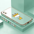 Luxury 6D Plating Case for iPhone X Color Cute Giraffe Side Pattern Back Cover Soft Silicone Square Frame Shiny Bling Phone Cases + Free Lanyard. 