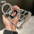 HOCE Luxury Plating Magnetic Bracket Phone Cases For iPhone 15 14 13 12 11 Pro Max 14 15 Plus MagSafe Case With Folding Holder Stand Shockproof Logo Hole Back Cover. 
