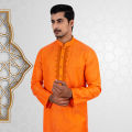 Lubnan Mens Orange Color Indian Cotton Regular Fit Panjabi. 